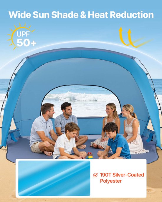 VEVOR strandtent met zonnescherm voor 6 personen, UPF 50+ bescherming, draagbare strandtent met draagtas en grondankers, stevige strandparasol voor kamperen, vissen, picknicken, zonnetent van Vevor — afbeelding 4