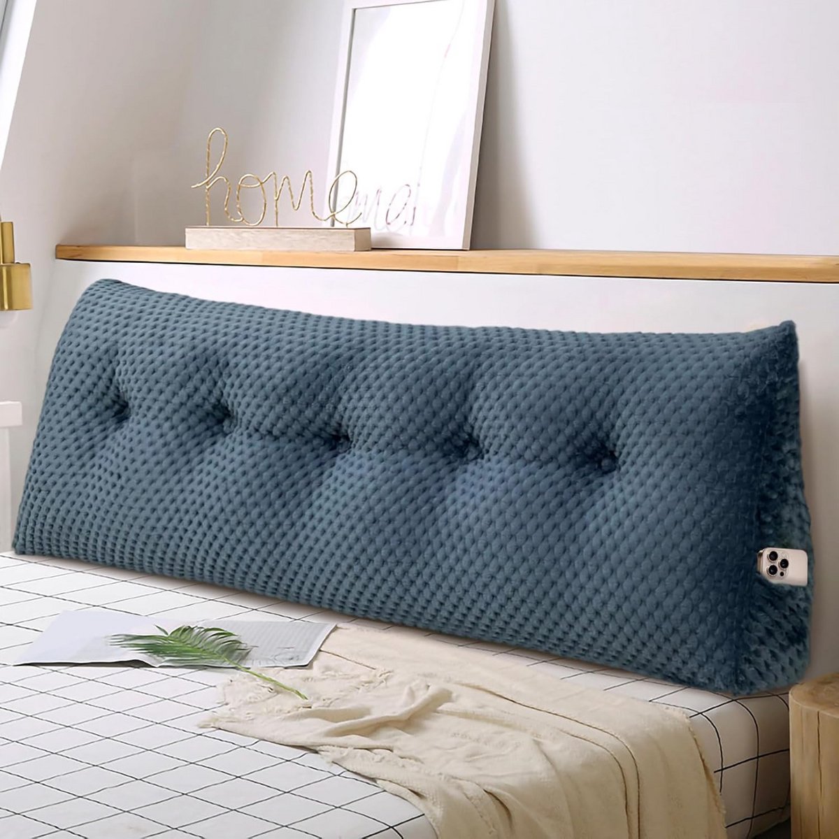 Groot Wigvormig Rugkussen voor Bed en Bank - Comfortabel Steun- en Leeskussen met Afneemvare Hoes