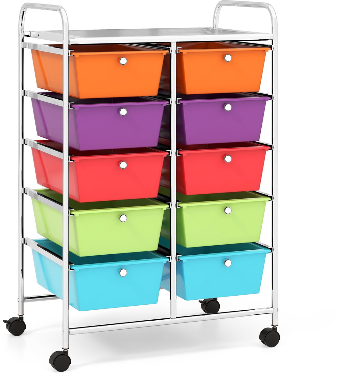 COSTWAY rolwagen met 10 stapelbare laden, ladekast rolcontainer met metalen frame en opbergruimte, badkamerrolwagen opbergwagen voor kantoor, woonkamer, 65,5 x 37 x 87 cm