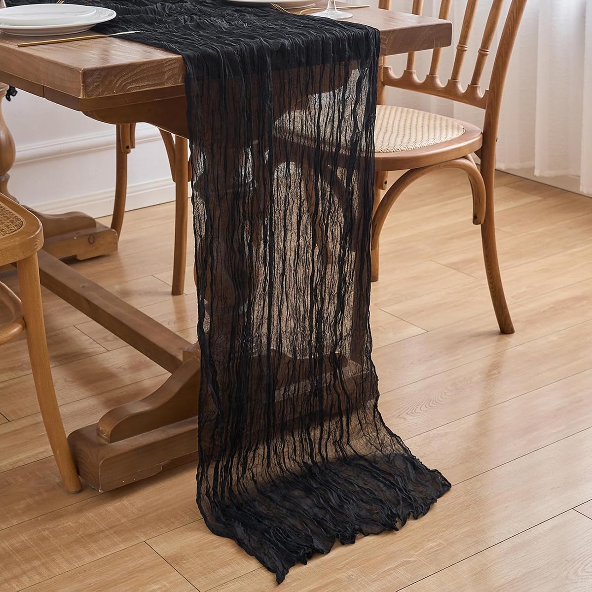 Kaasdoek Tafelloper Rustiek Boho Bruiloft Decoratie Zwart 2 Stuks 90x300cm