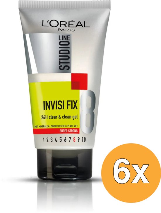 L'Oréal Paris Studio Line Invisi Fix 24h Clear & Clean - Super Sterke Fixatie Haargel - 6 x 150 ml - Voordeelverpakking