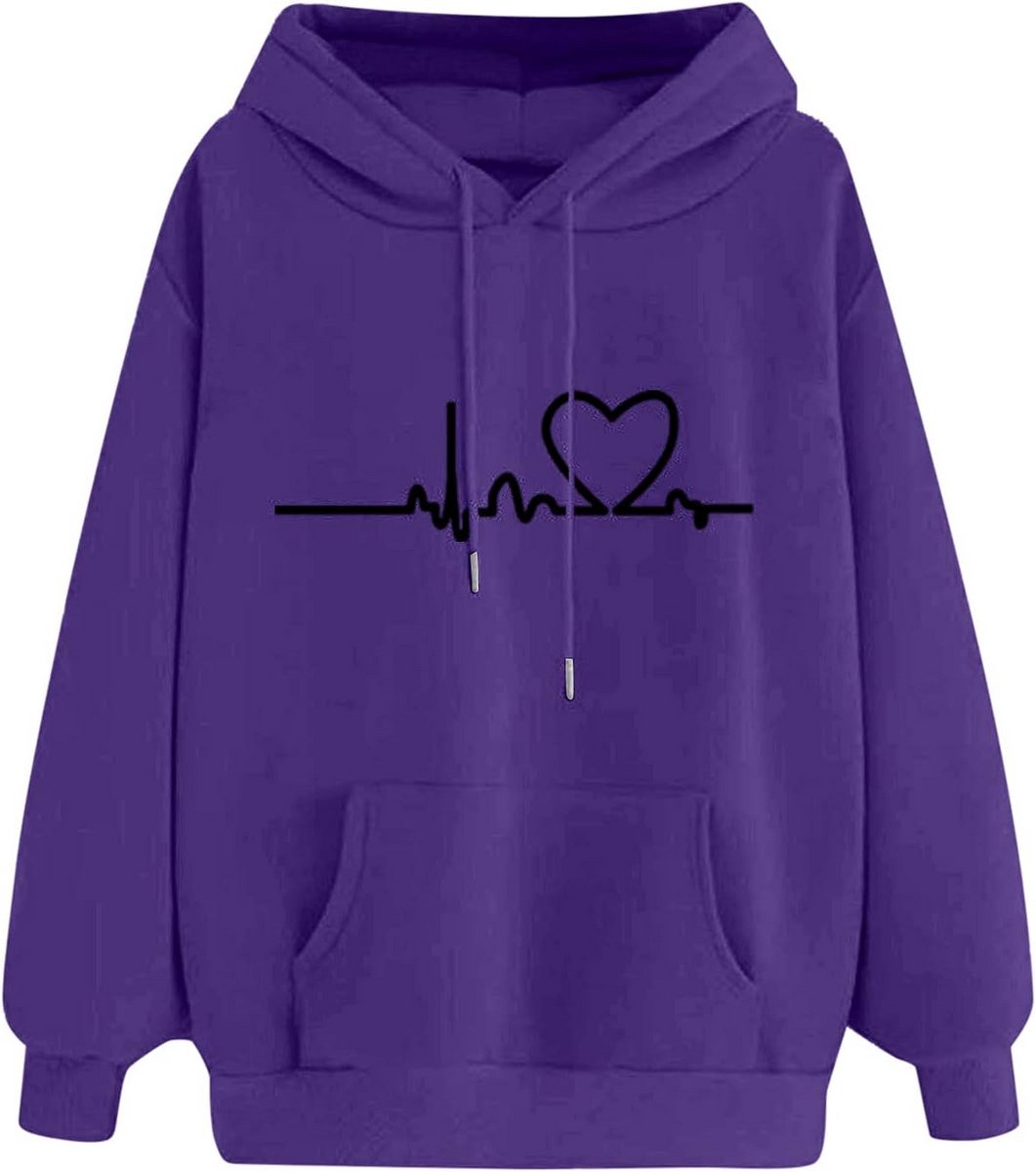 Dames Hoodie met Harte print - Comfortabele Pullover met Lange Mouwen en Zak