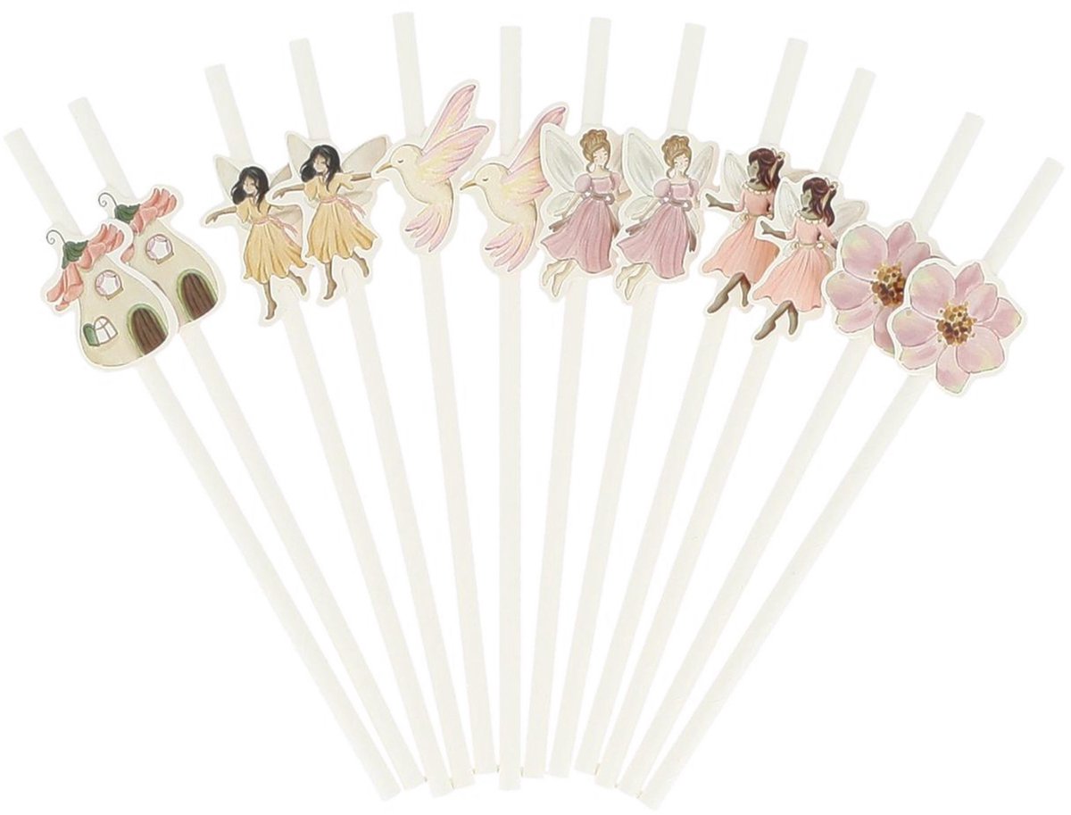 ARTYFETES - 12 papieren feeënrietjes wit en pastelroze 19,5 cm voor kinderfeestje