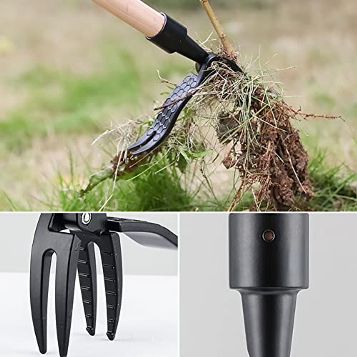 Stand-Up-Weeder Onkruidtrekker ontworteld Ontwerp Met Voetplaat voor het Verwijderen Van Onkruid Zwart Aluminium Hendel Hoofd Onkruid Puller Tuin Weeder Wortel Remover Tool