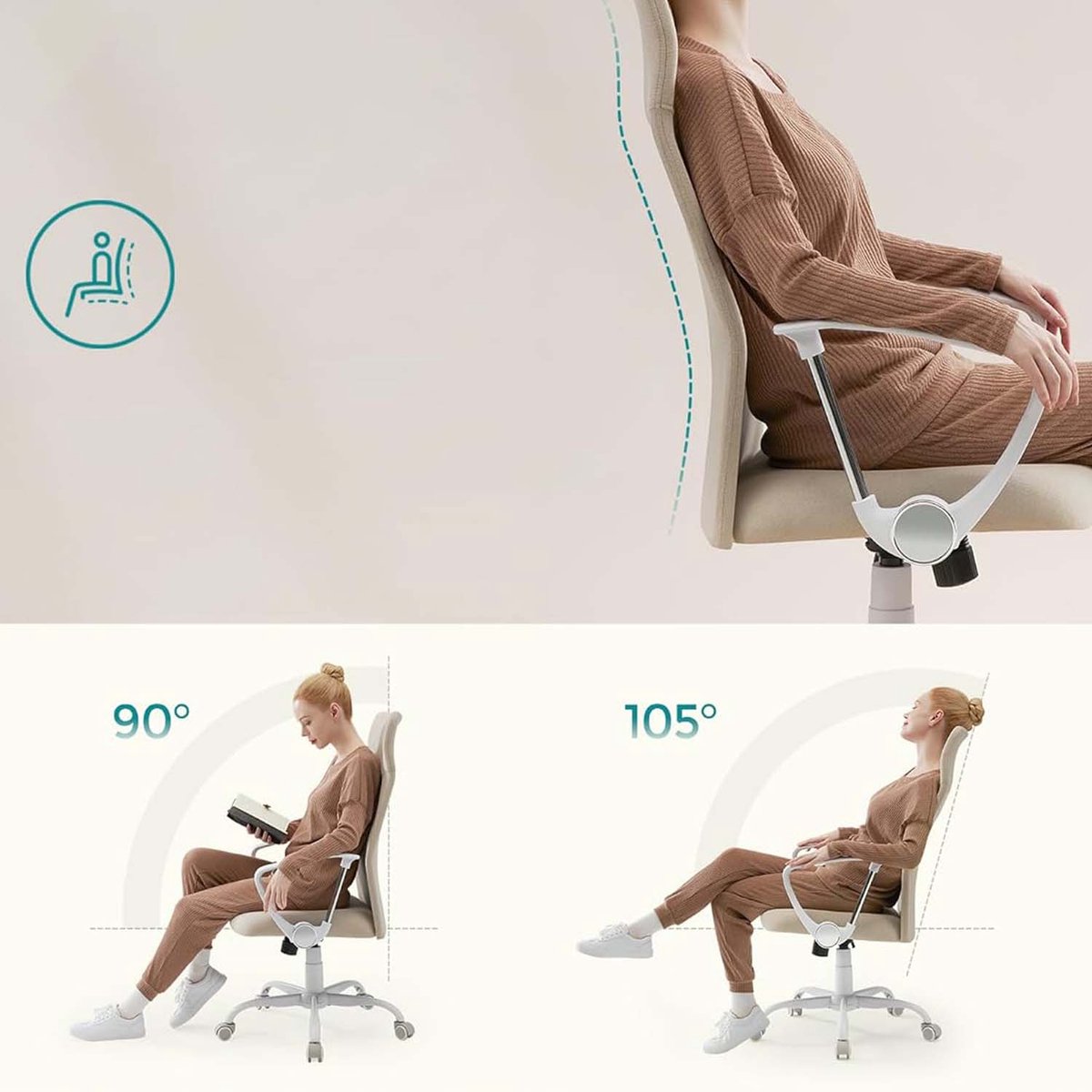 Bureaustoel Ergonomische Draaistoel Beige met Verstelbare - afbeelding 2