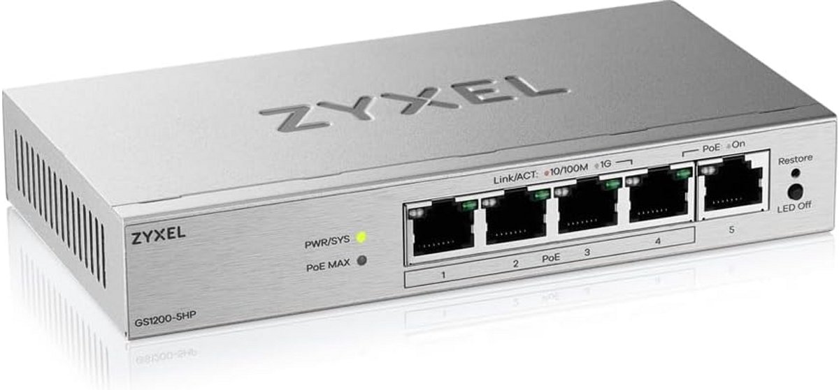 Web Beheerdbaar Gigabit PoE Switch met 5 Poorten en 68W Budget