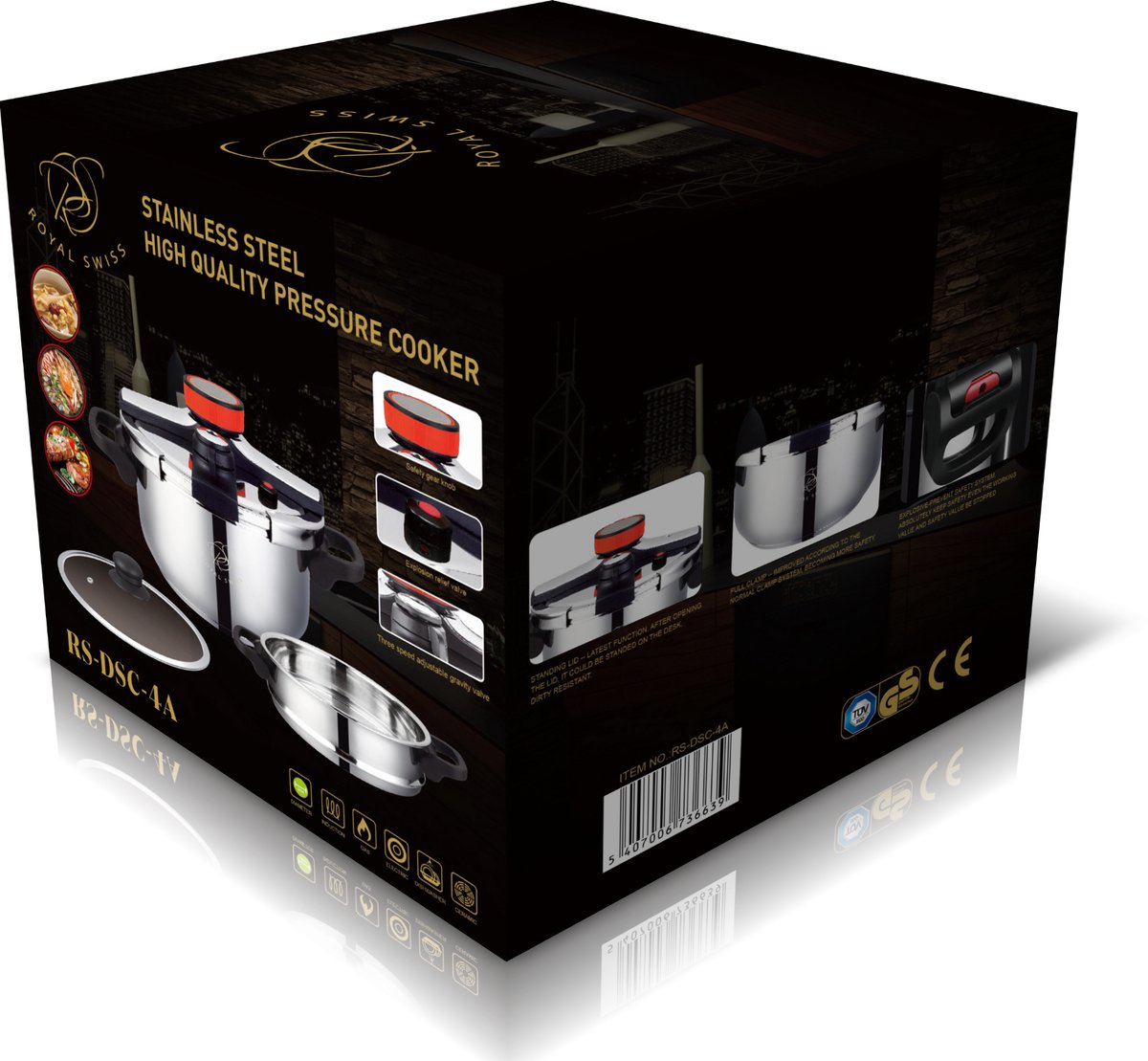 Royal Swiss® Snelkookpan – slowcooker – 4Liter – snelkookpan inductie – Pressure Cooker – stoommandje en Glazen Deksel – foto 3