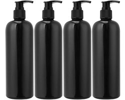 Famanu – 4 stuks 500 ml zwarte lege zeepdispenser flessen met pomp voor badkamer keuken, navulbare vloeibare zeep lotion shampoo dispenser set, PET-pers pompflessen, lekvrij ontwerp