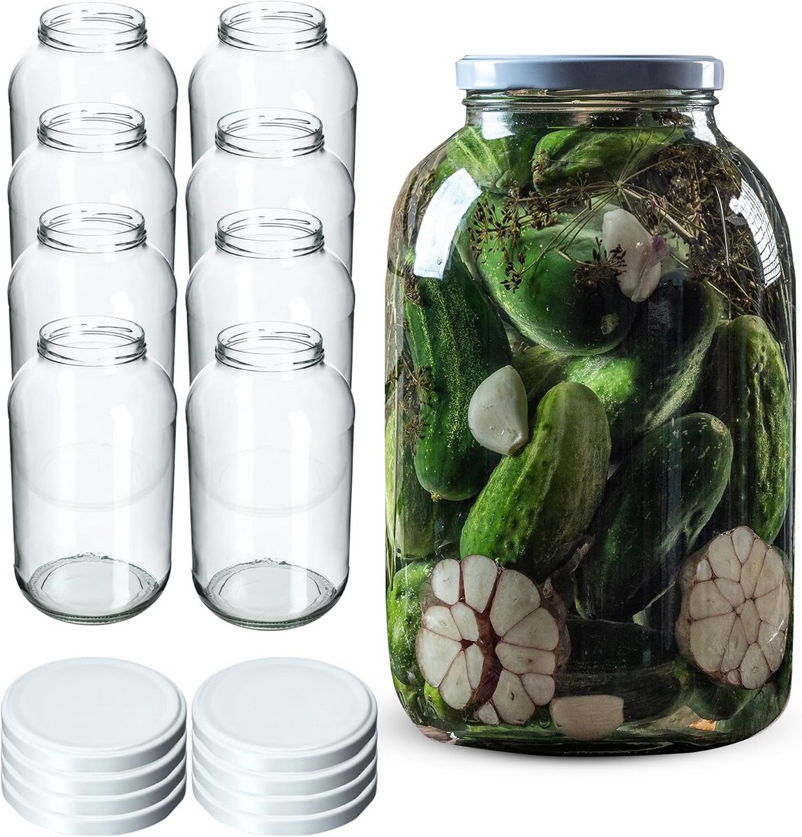 8x Grote Weckpotten met Schroefdeksel 4 Liter voor Consulveren en Fermenteren