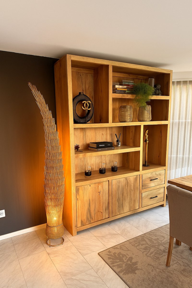 Oosterse staande lamp, Ibiza stijl wonen, Bohemium , handgemaakt design, Belvivere Golden Peak rotan staande lamp