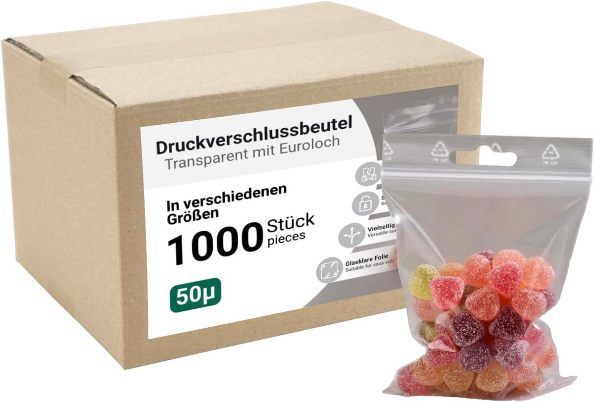 Hervulbare Zakjes met Zipsluiting en Eurogat - 70x100 mm - 1000 Stuks