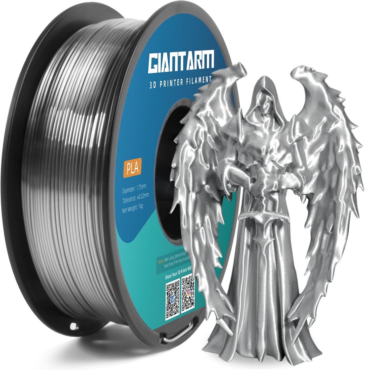 Zijde PLA Filament 1,75 mm voor 3D-printer – Zilver, 1 kg spoel