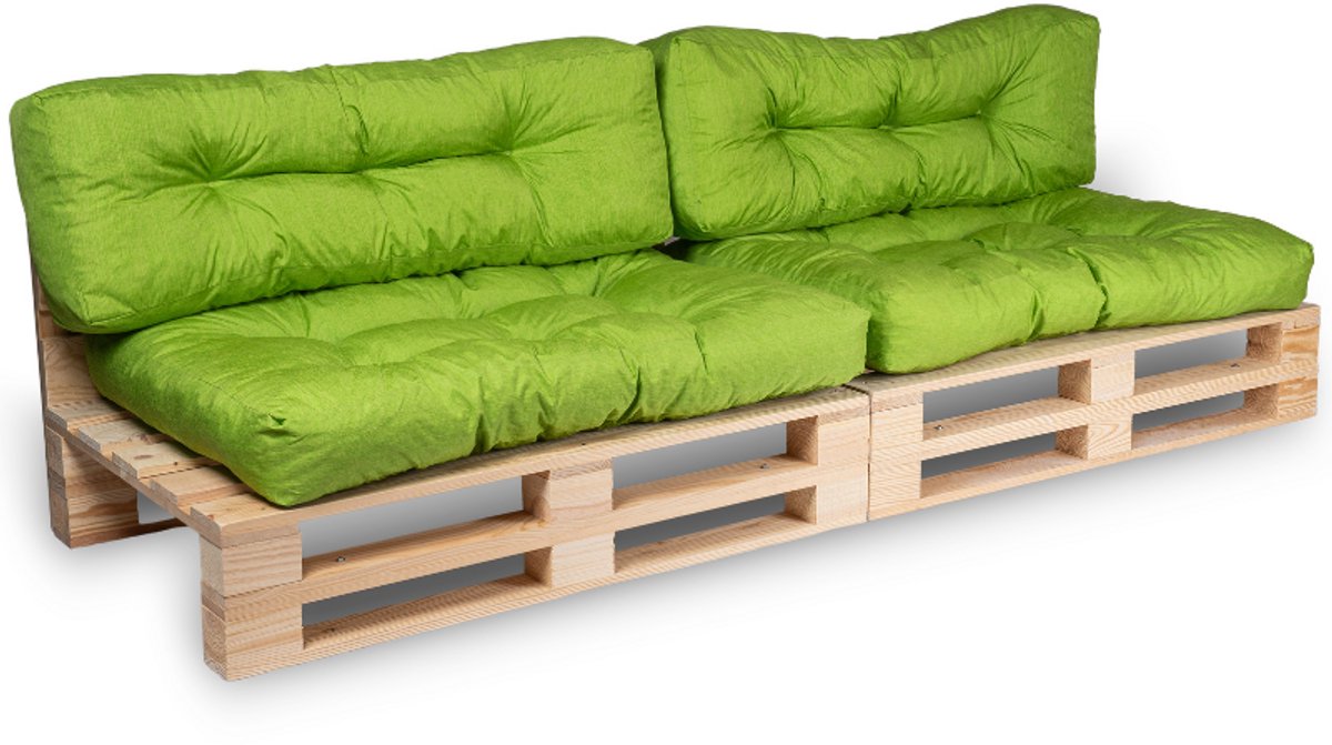 Bananair - Palletkussens 2x Set - Tuinkussens voor Palletbank - 2x Zitkussen 120x80x15 cm & 2x Rugkussen 120x40x15 cm - Groen