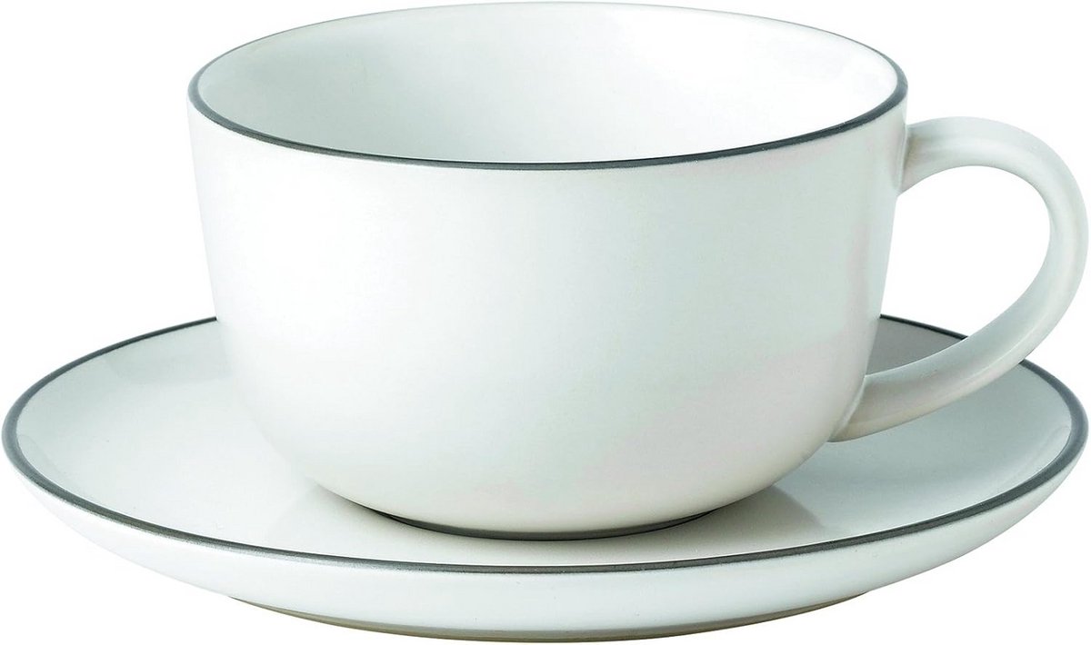 Witte Ontbijtbeker met Schotel Aardewerk Set 270 ml Modern Design