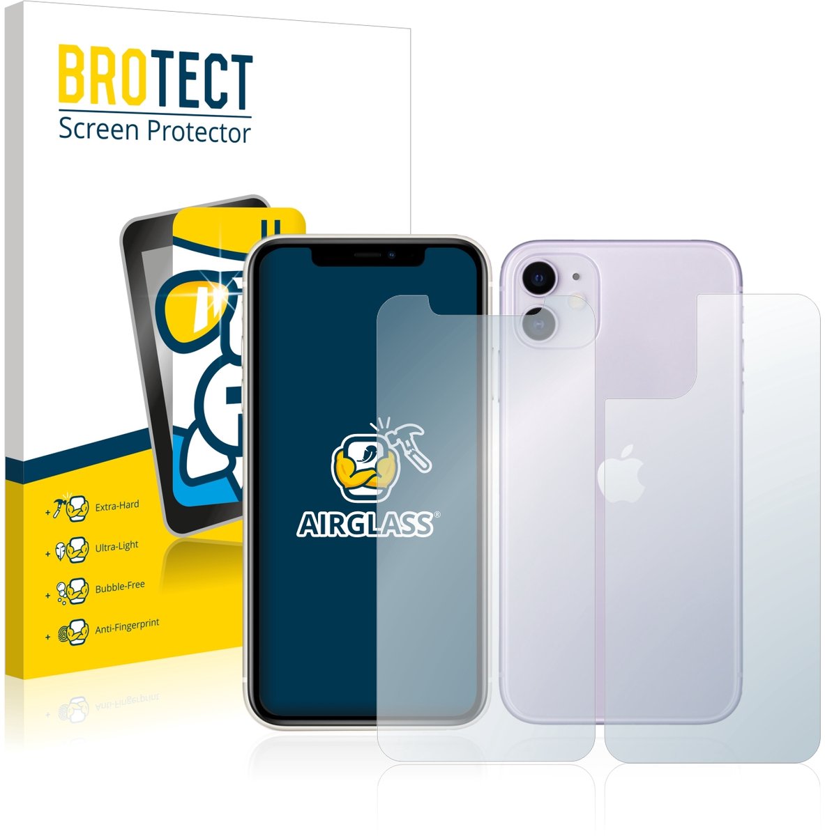 Screenprotector voor Apple iPhone 11 (Voor+Achter) Beschermglas transparant