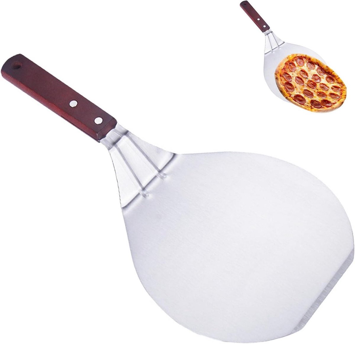 RVS Pizzaschep met houten handvat - 16,5 cm, Voor zelfgemaakte pizza's en broodmaking