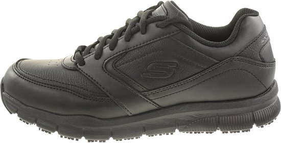 Zwarte Skechers sneaker, zijaanzicht met logo.