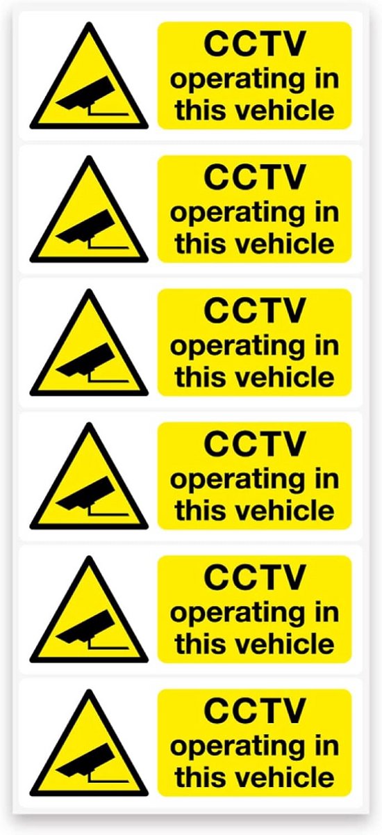 Set van 6 Waarschuwingsstickers voor Camera Toezicht in Voertuigen 8x3cm Zelfklevend
