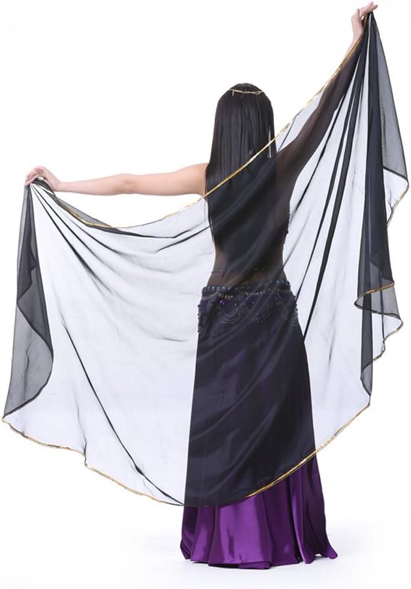 Halfronde Chiffon Sjaal voor Buikdans - Dansaccessoire met Gouden Versiering