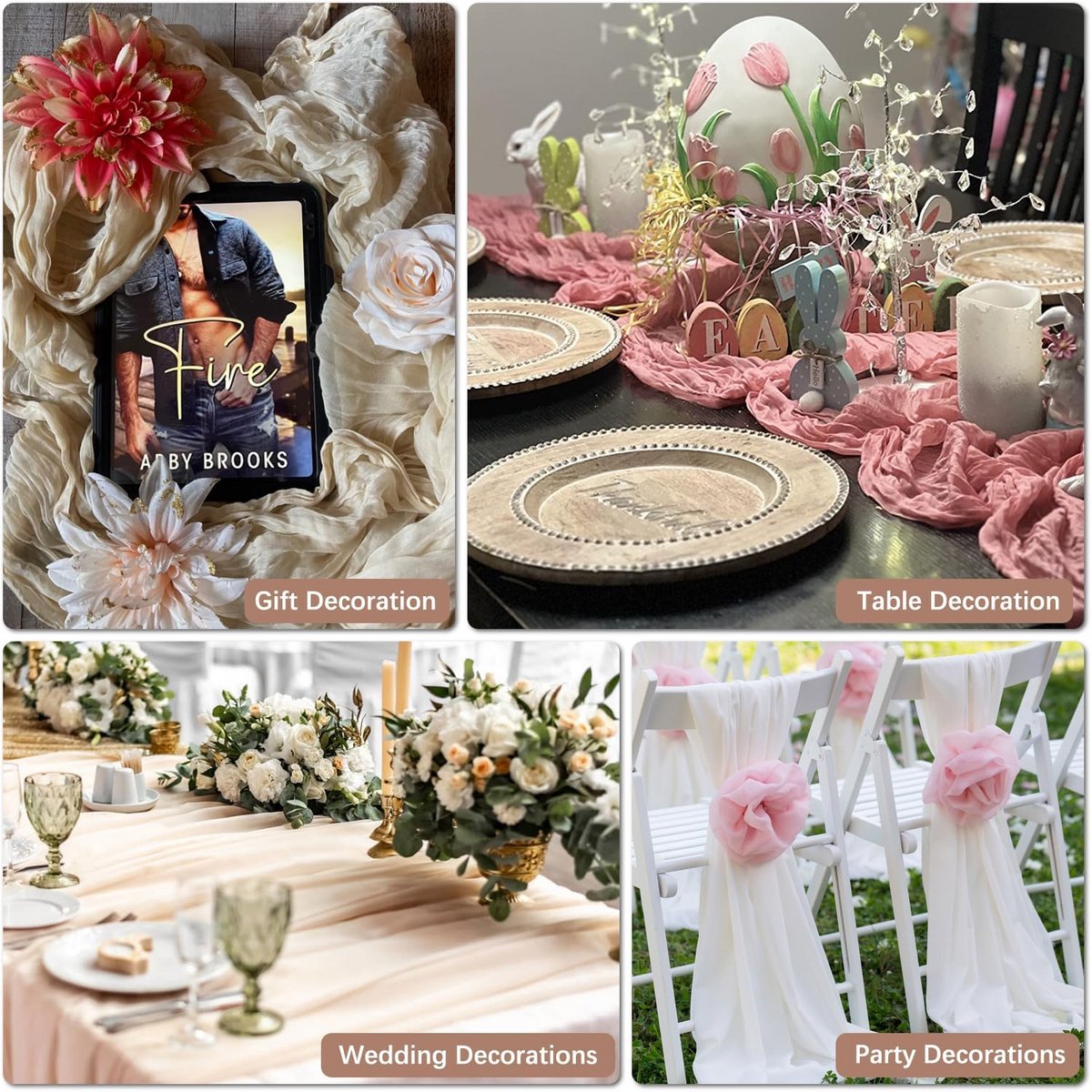 Set van 2 Rozebruine & Stoffig Roze Kaasdoek Tafellopers voor Rustieke Feestdecoratie