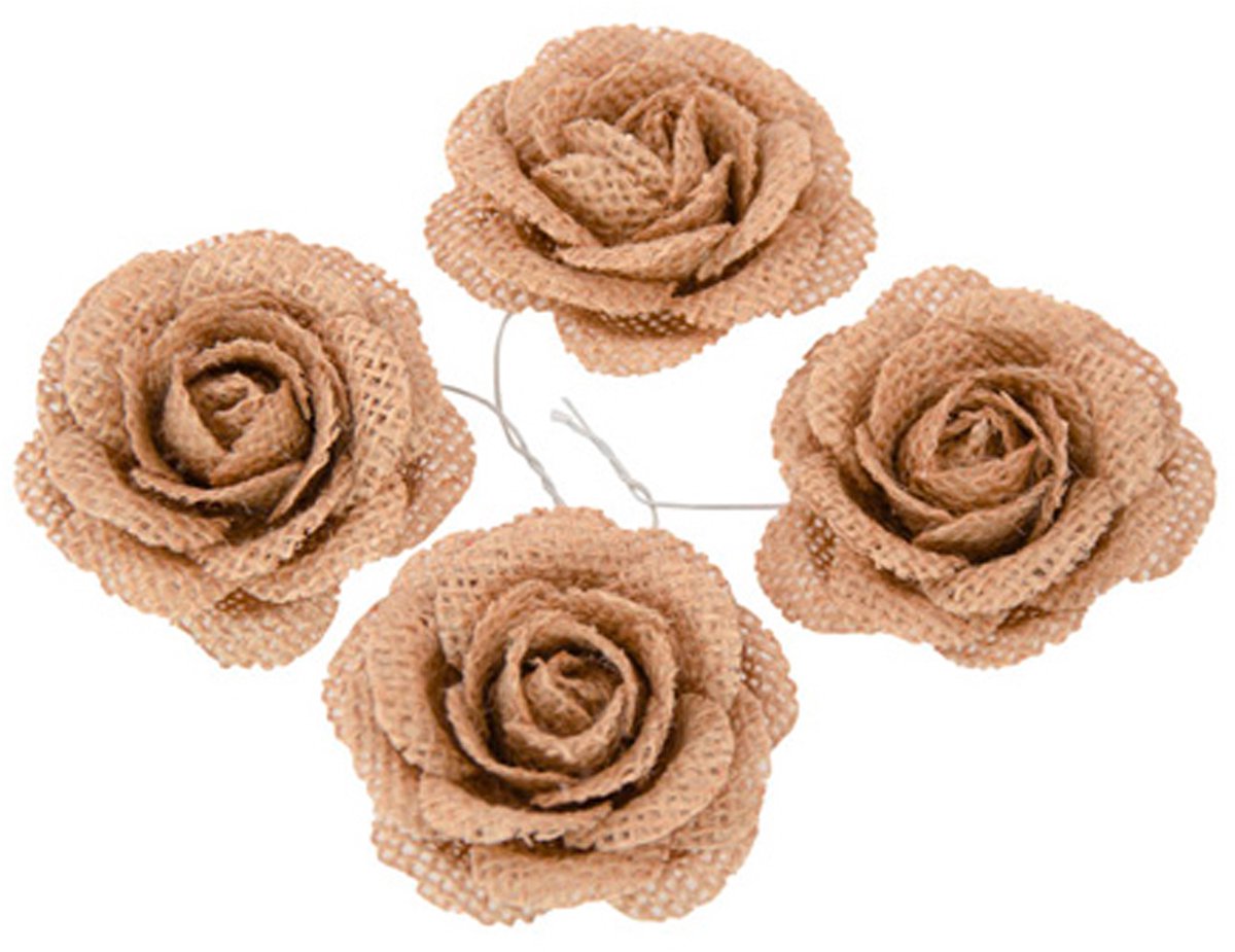 CHAKS - 4 jute rozen 5 cm voor een rustieke bruiloft