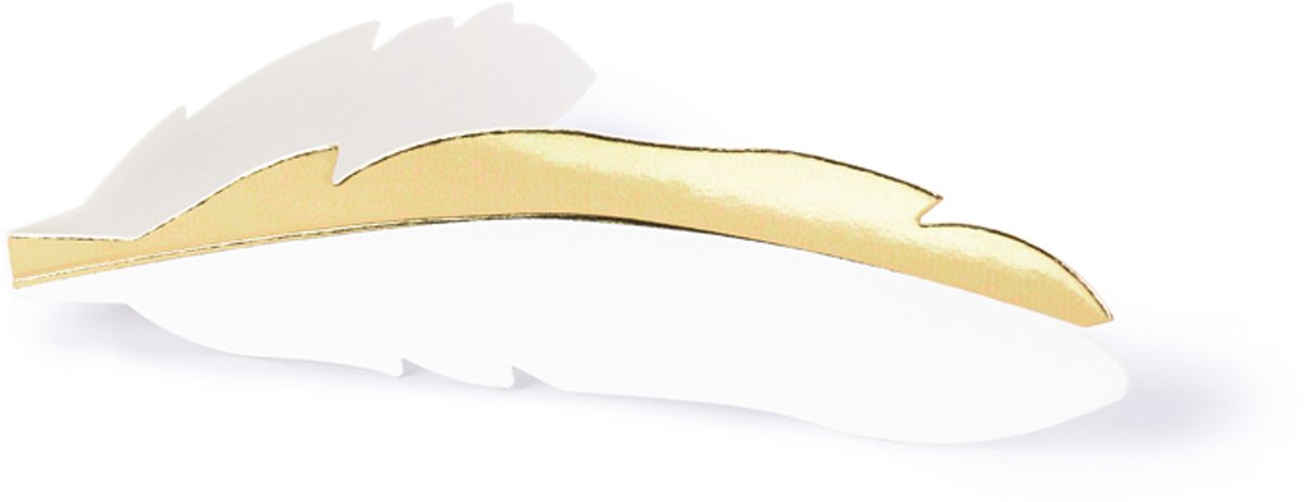 PartyDeco Naamkaartjes / plaatskaartjes veer - Bruiloft - wit / goud - 10x stuks - 10 x 3 cm