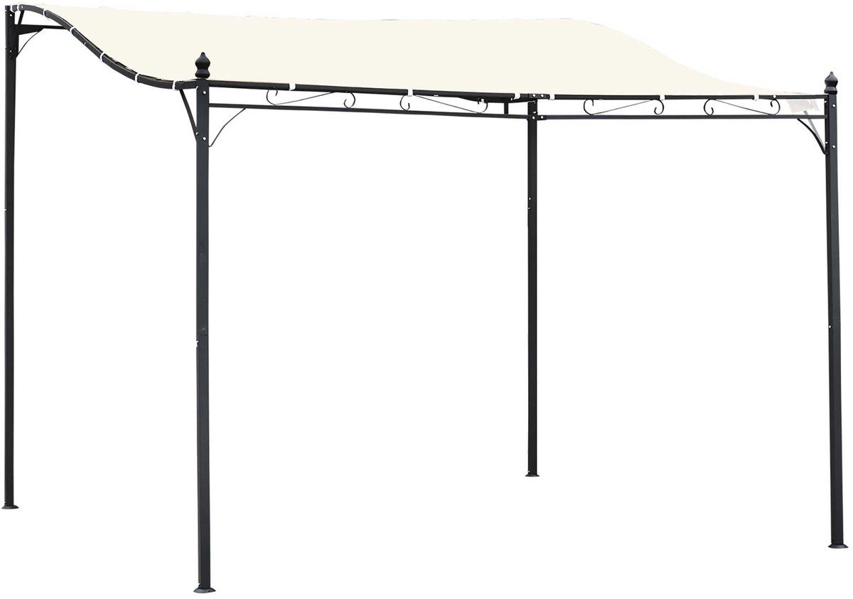Merax Pergola 297 x 297 cm met Dakdoek – Tuinpaviljoen/Terrasoverkapping Wandmontage – Metalen Frame (poedercoat) & Polyester Doek – Crème