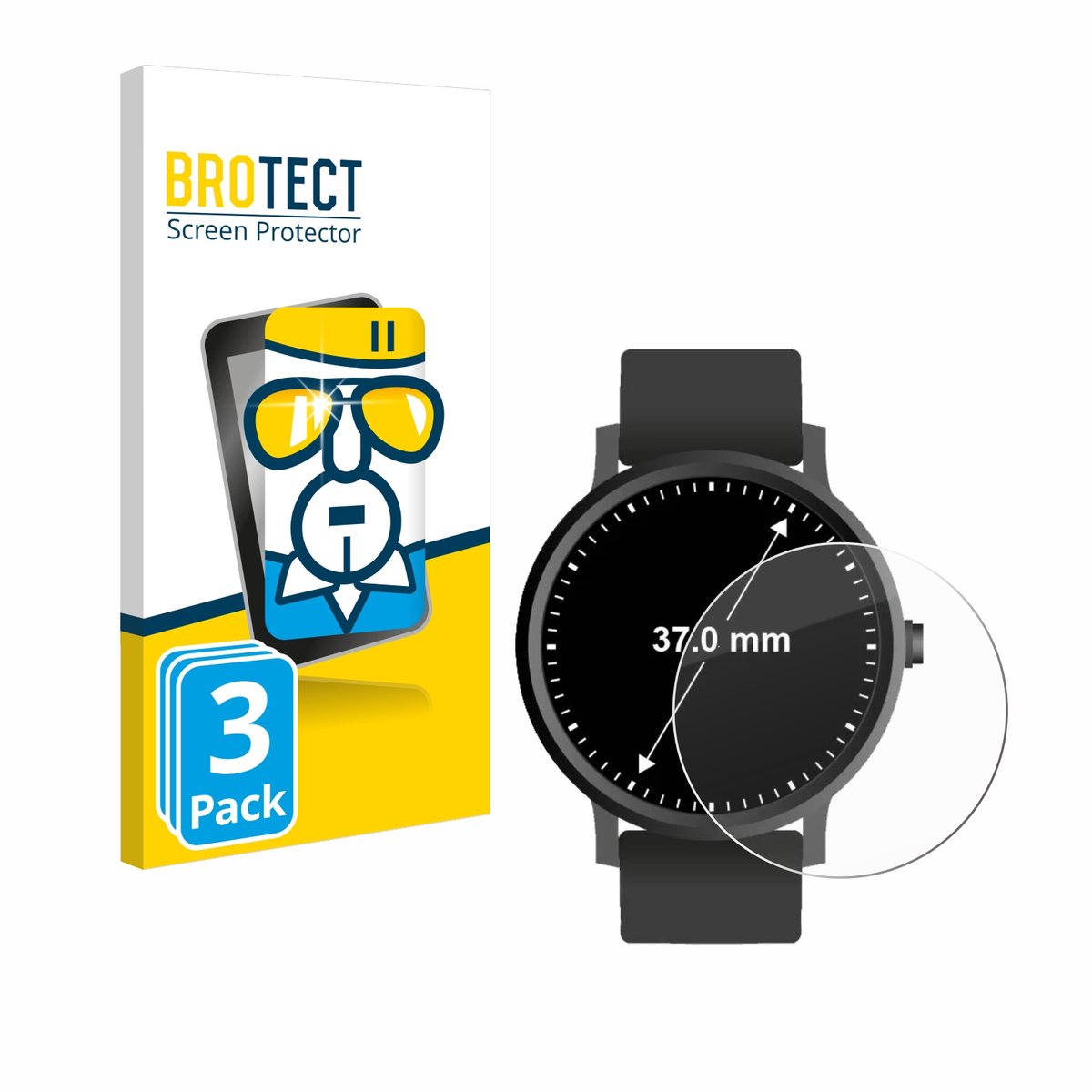 BROTECT - Glas Screenprotector voor Horloges (Rond, ø: 37 mm) - Gehard Beschermglas 9H 3 Stuks