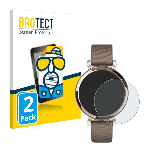 Verpakking BROTECT 2 Stuks screenprotector voor Garmin Lily 2 met bruine band.