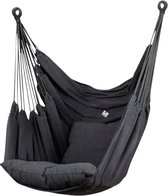Hangstoel met Kussen – Hangende Stoel voor Binnen en Buiten – Inclusief Ophangset – Belastbaar tot 125 kg – Katoenen Hangstoel voor Tuin, Balkon, Slaapkamer & Balkon – Zwart