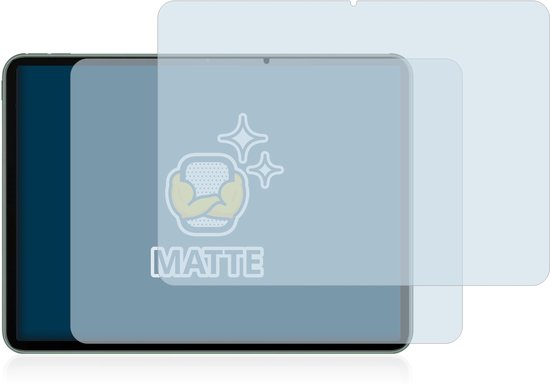 Twee matte screenprotectors op een tablet, één met de matte textuur zichtbaar.