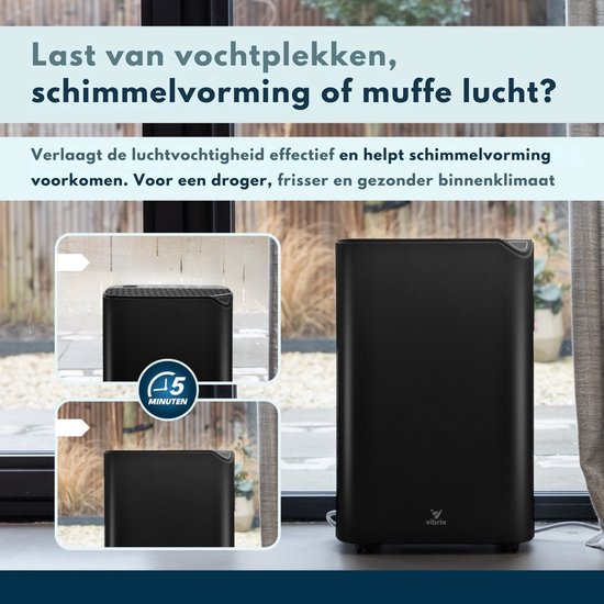 Vibrix DryFlow20 Pro Luchtontvochtiger & Luchtreiniger – 20L per dag – Bediening via App – Ionisator & UV-licht – Wasdroogfunctie – Energiezuinig – Voor Badkamer, Kelder en Zolder – Dehumidifier
