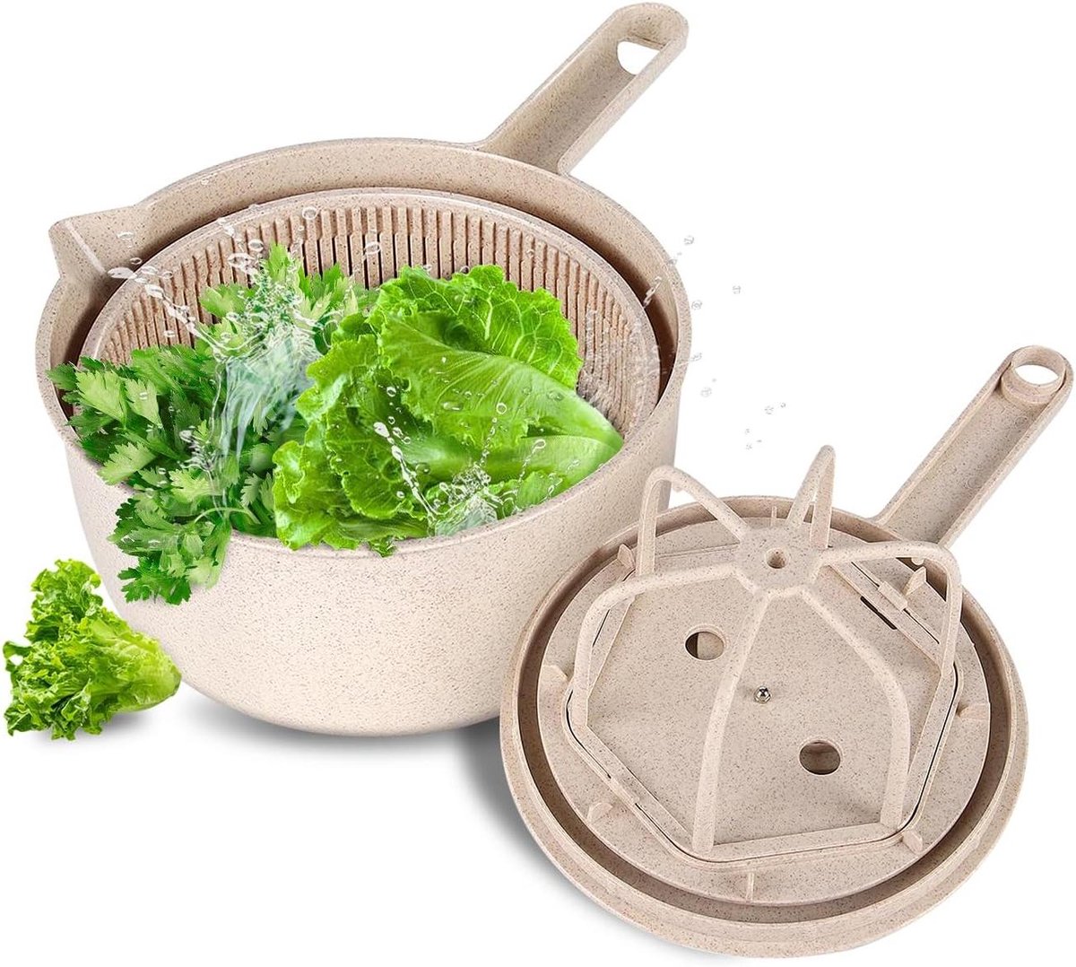 Allecto - Sla Spinner - Groente en Fruit - Multi-Use - Beige - Huishoudelijk Apparaat - Geschikt voor Pasta en Friet - Handleiding Droger voor Rijst en Salade