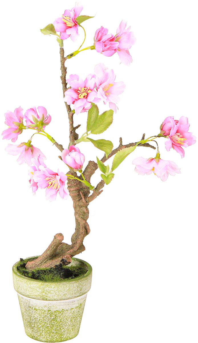 Viana Kunst amandelboom in pot met roze bloemen H28cm