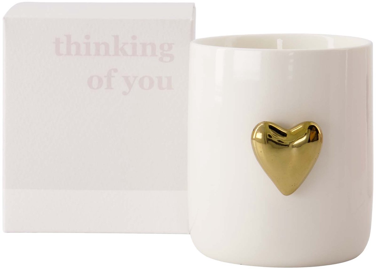 Zusss Scented Candle Ceramic In Box Heart Thinking Of You - White / Gold - Ø8x9cm