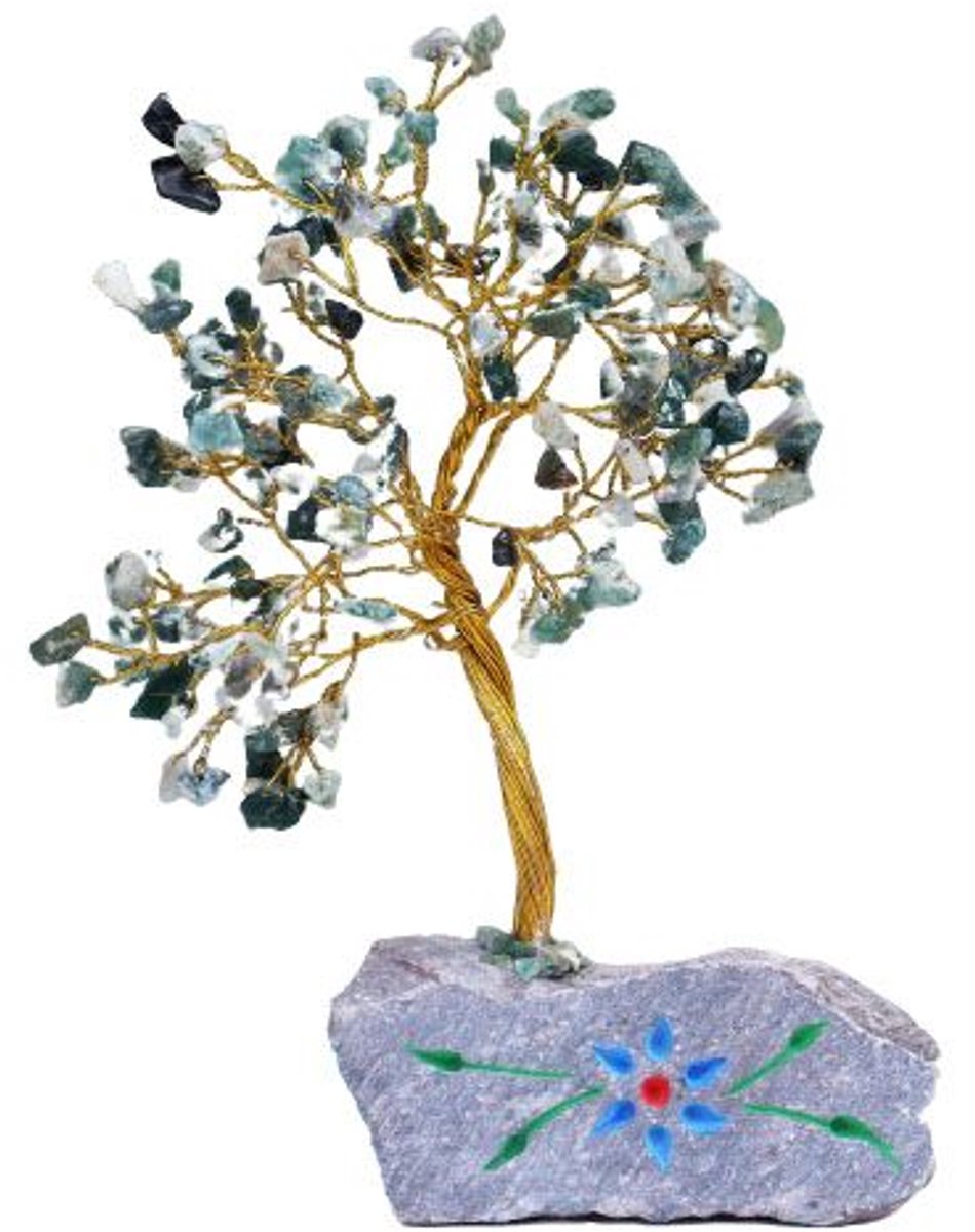 Ancient Wisdom Decoratief beeld - Boomagaat edelsteenboom met 160 stenen - kunstwerk - opbergdoos - handgemaakt - cadeau multicolor