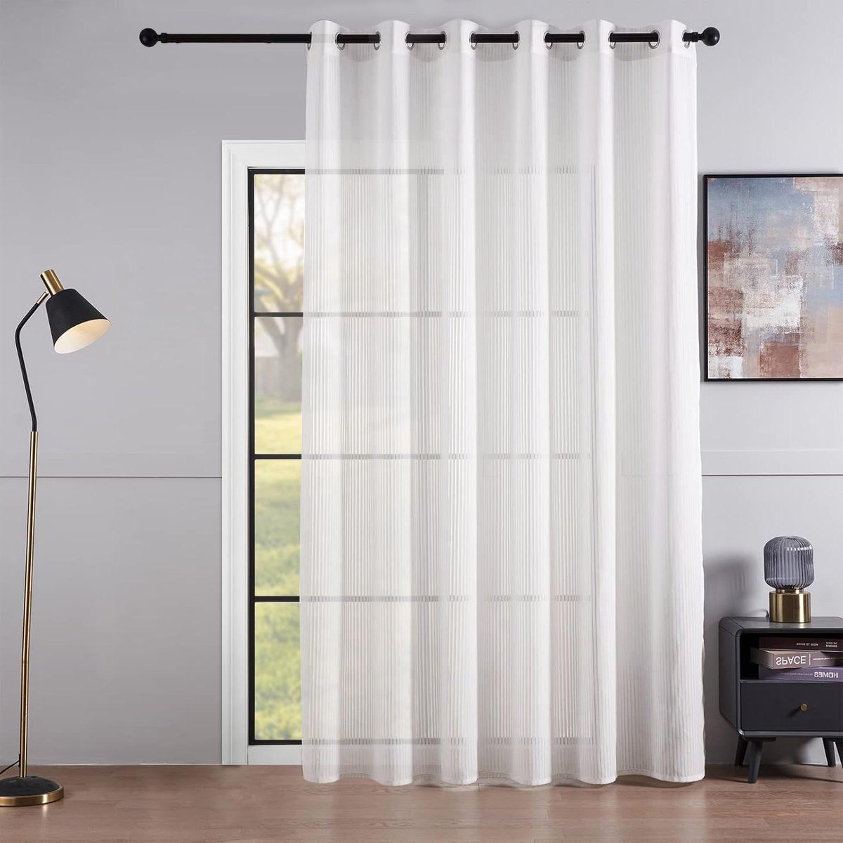 Transparante gordijnen linnenlook voor woonkamer en kinderkamer 240 cm hoog - Set van 2 met ringen - Strepen - Voor outdoor balkon