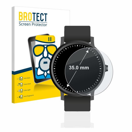 BROTECT screenprotector voor een rond horloge van 35 mm, met anti-glare, extra hard, ultra-licht, anti-vingerafdruk eigenschappen.