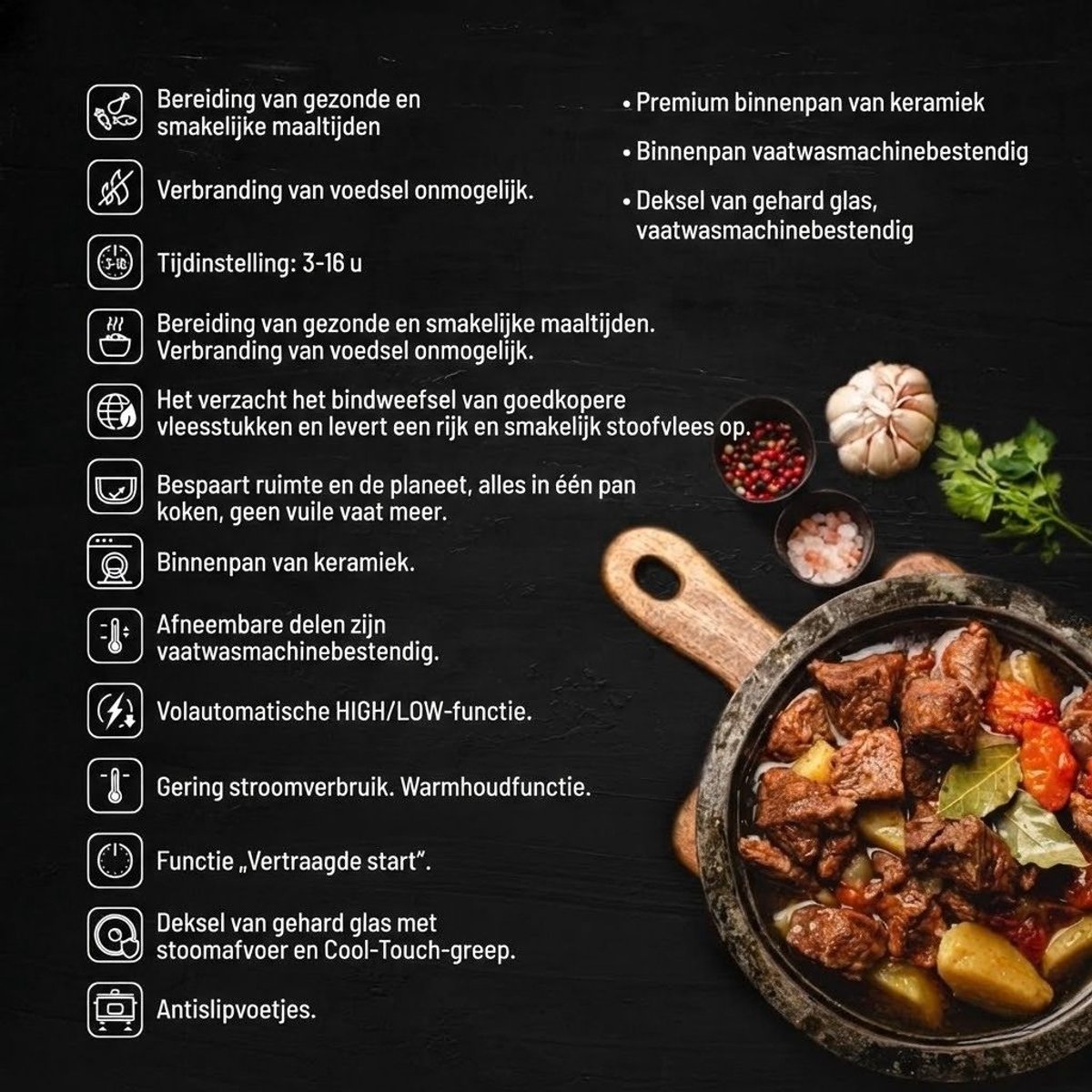 SNJY® Slowcooker met Timer - Slowcooker - Slowcookers - 3,5 Liter - 200 W - Zilver – foto 2