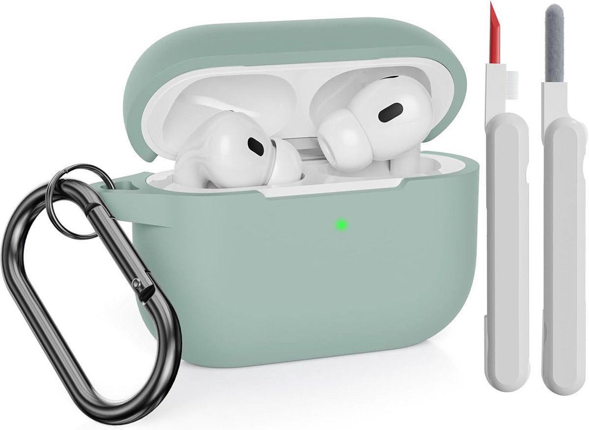 Beschermhoes voor AirPods Pro 2 2022 & 2019 met reinigingsset - zachte siliconen hoes met karabijnhaak