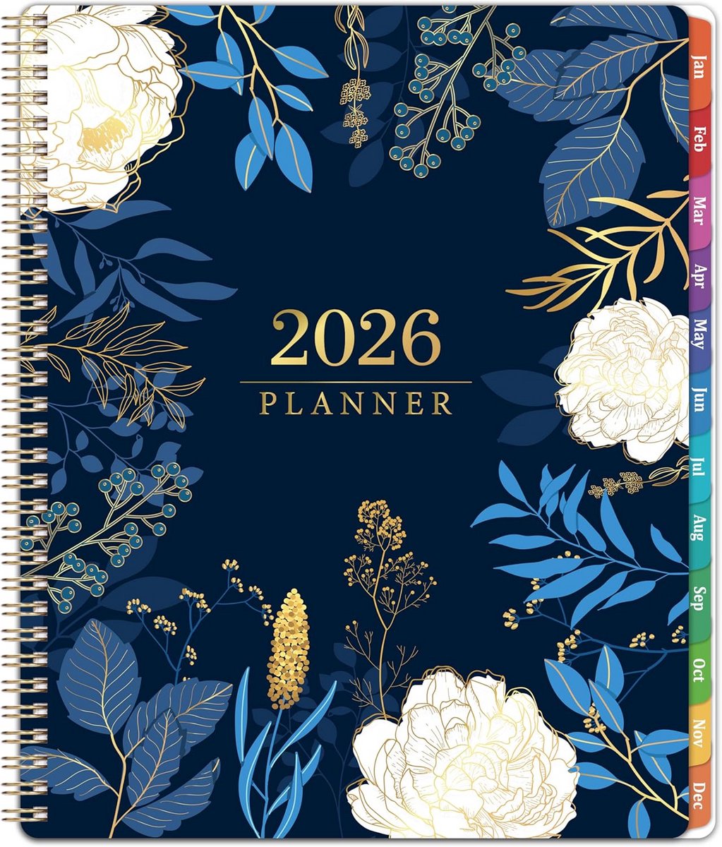 2026 Planner Jan t/m Dec, Wekelijks & Maandelijks, 8.5x11, Agenda 2026 met Maandtabs, Dubbele Hechting, Feestdagen, Achterzak, Gewoontes Teller