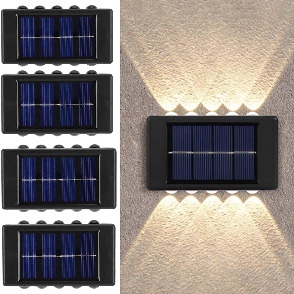 Set van 4 Solar Buitenlampen LED Op en Neer Licht IP65 Waterdicht voor Tuin en Gevel