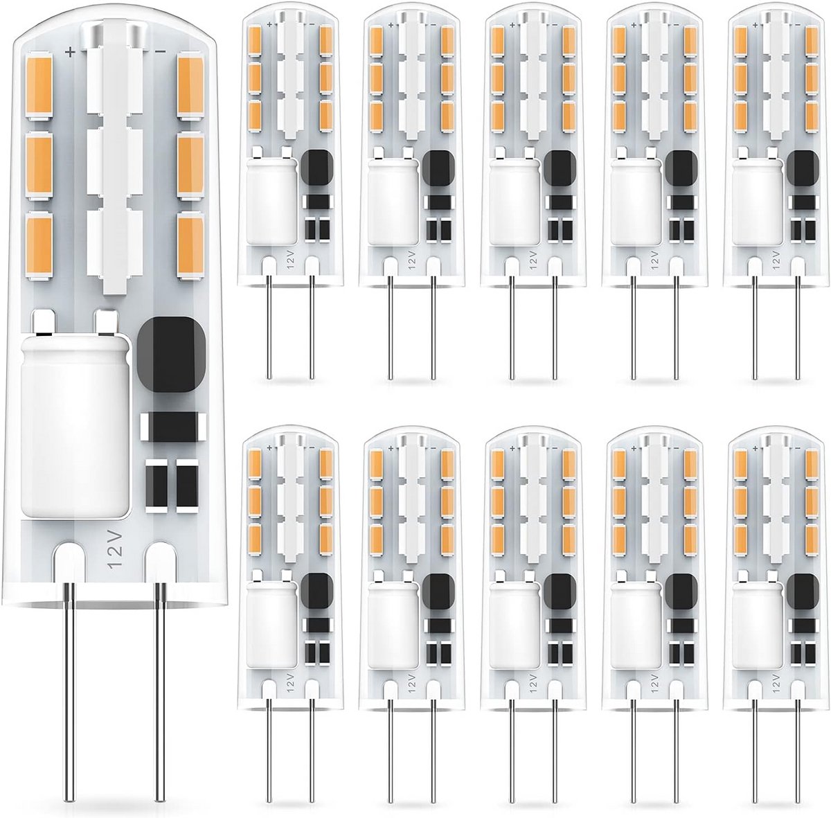 10x G4 LED Lampjes 1.5W (10-20W Halogeen Vervanging) 12V Warm Wit 3000K, 24 SMD, Dimvrij