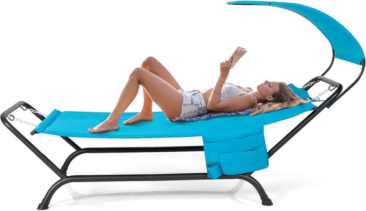 Hangstoel met Standaard en Afneembare Zonnekap - Comfortabele Tuinhangstoel voor Binnen en Buiten