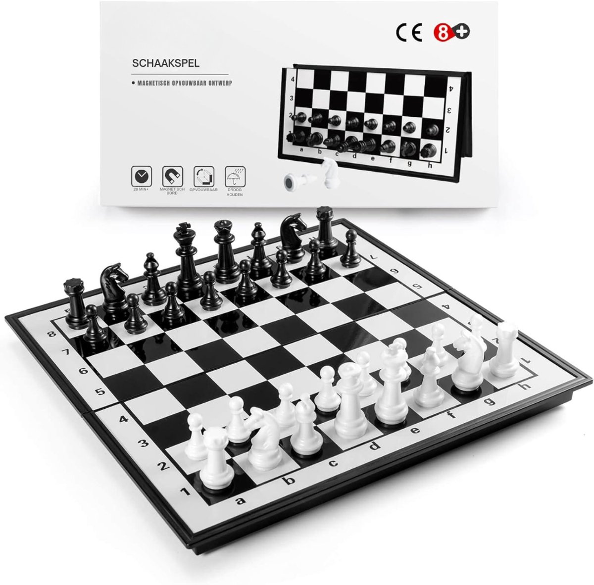 Nexvo® Magnetisch Schaakbord - Schaakspel met schaakstukken - Reis Schaakset - Zwart/Wit - 24cm x 24cm x 1cm