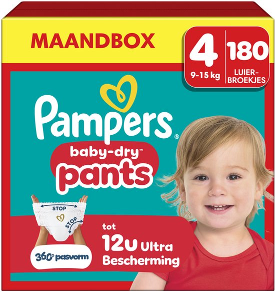 Pampers Baby-Dry Pants Luierbroekjes Maat 4 - 180 Luierbroekjes - 9kg-15kg - Maandbox