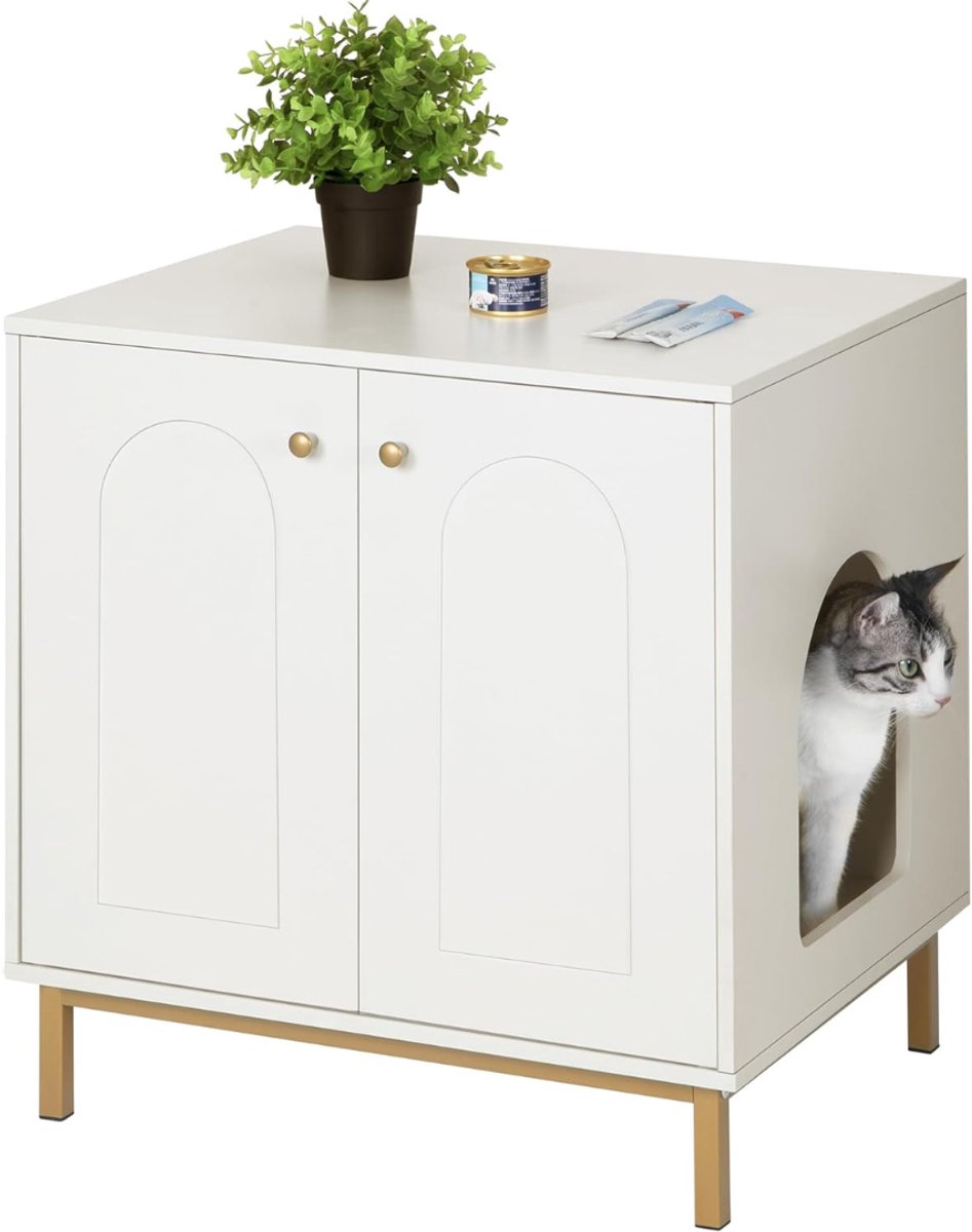 Aurixi® Kattenbak Kast - Kattenhuis - Kattenmand - Wit - 50cm x 60cm x 61cm