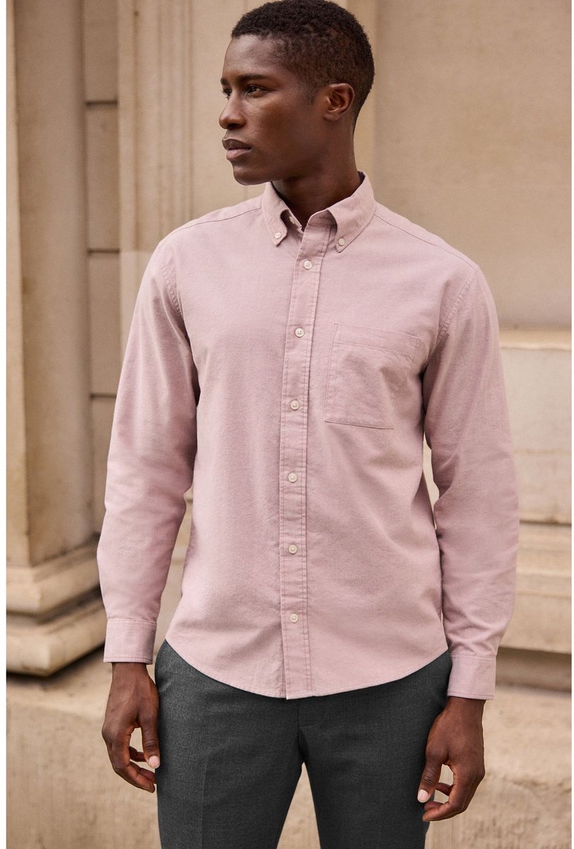 Next - Heren - Zacht Oxford overhemd met lange mouwen - Roze