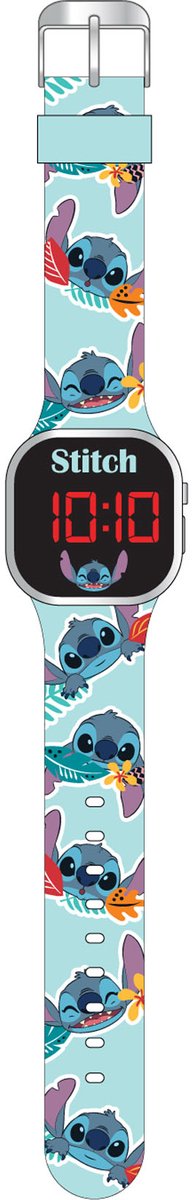 Disney LED Watch 5-DIS045 Stitch - Kinderhorloge Met LED Display Voor Datum en Tijd - Lichtblauw