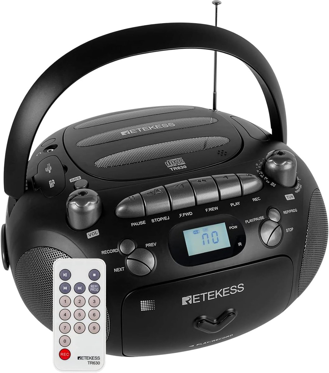 CD Speler Radio - Cassetterecorder Draagbaar - Muziek Luisteren - Met Afstandsbediening - 26x24x15 cm - Zwart